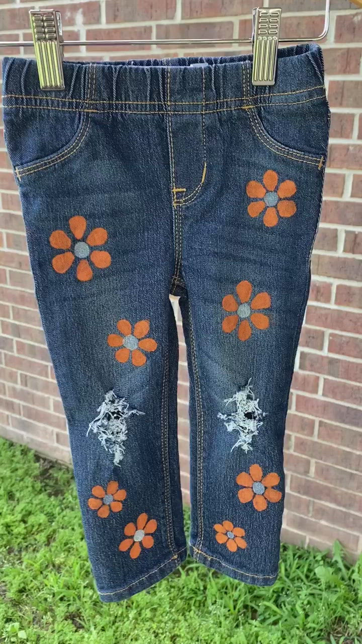 Baby Orange Floral Pop Denim Pants - Toddler One-of-a-kind Custom Pant